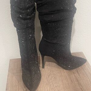 Jessica Simpson Black Stiletto Heeled Boots with Sparkly Finish